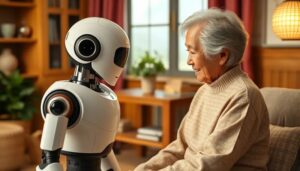 Elderly care robot with Japanese lady